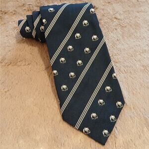 Michelsons of London England Men's Tie Navy Blue with Panda Bears & Stripes